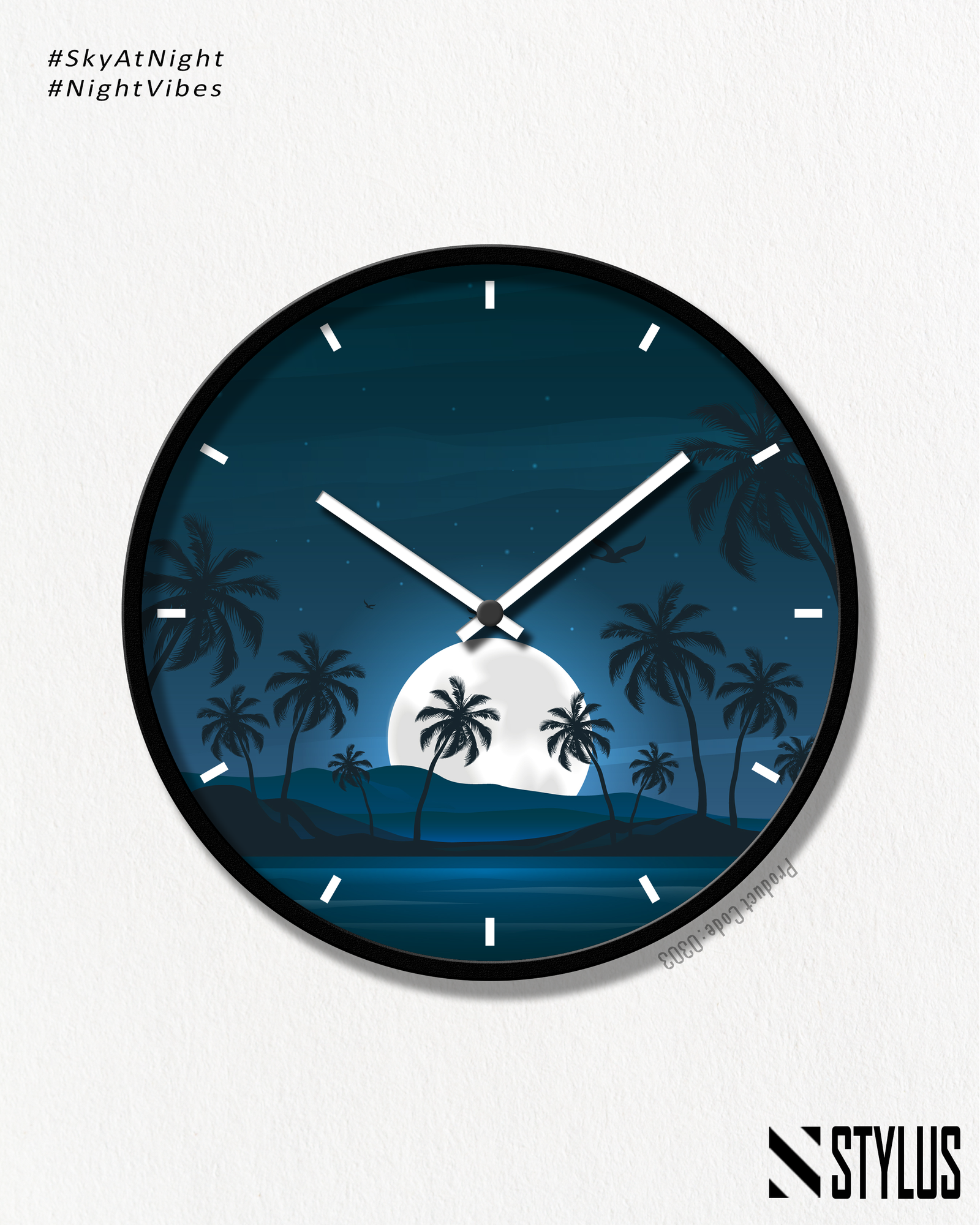 MOONLIT PALM – NIGHT VIBES WALL CLOCK